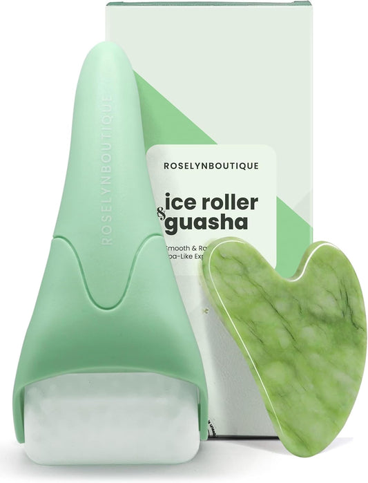 Gua Sha & Ice Roller Facial Set — De-Puffing Skincare Massage Tool