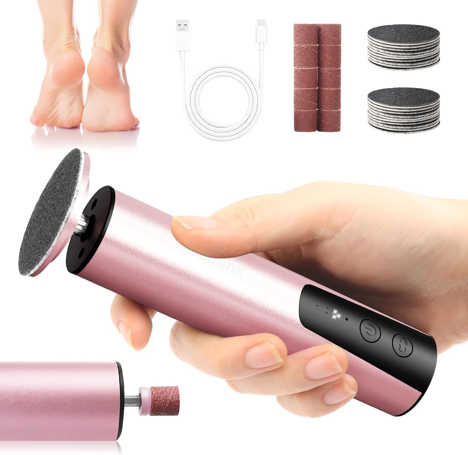 2-In-1 Electric Foot Callus Remover, Self Care Gifts for Women Mom Lover | Professional Pedicure Tool for Feet | 2 Hours Operation | 6 Gears Adjustable Foot File | 1200Mah Rechargeable | 20 Sandpapers