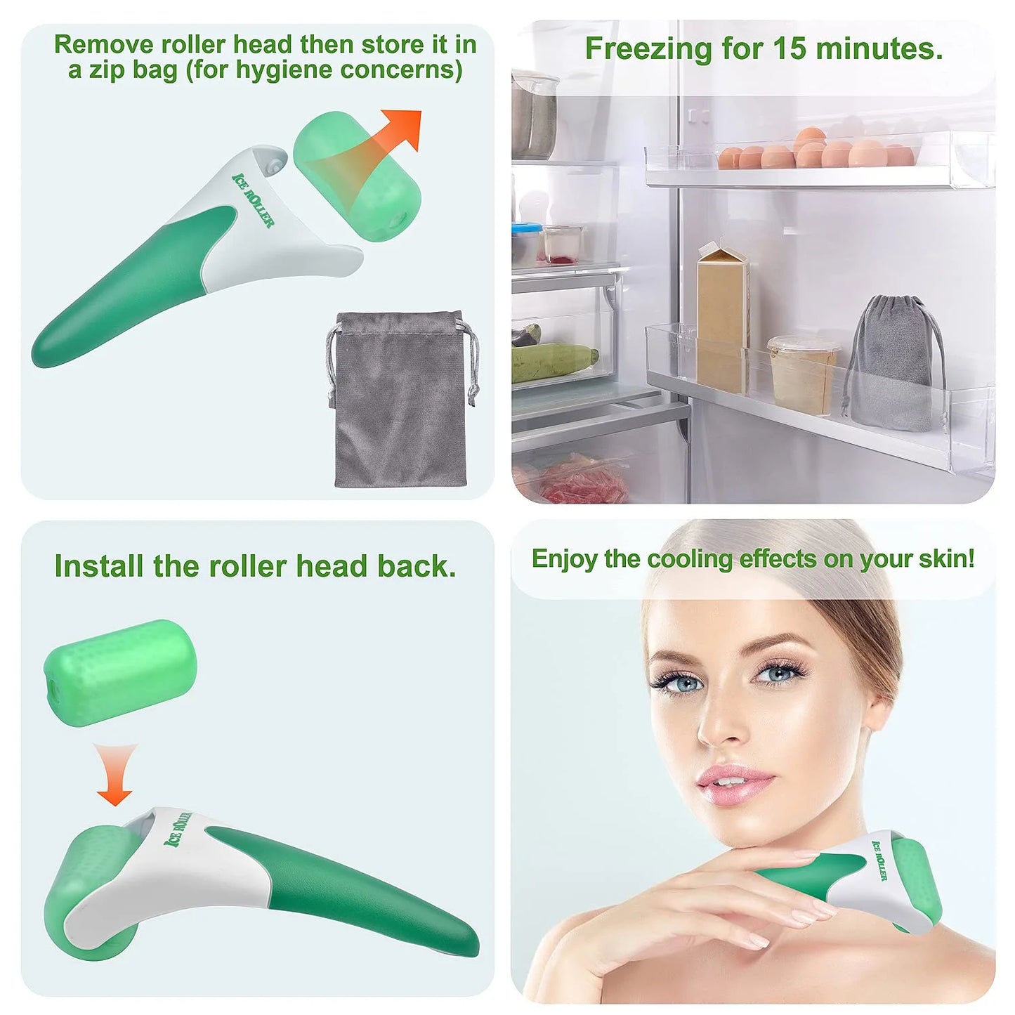 6-In-1 Ice Roller, Jade Roller and Gua Sha Set Facial Massager Skincare Beauty Tools