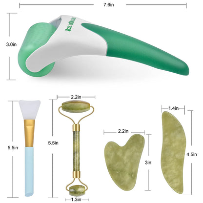 6-In-1 Ice Roller, Jade Roller and Gua Sha Set Facial Massager Skincare Beauty Tools