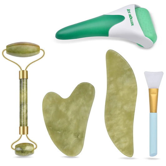 6-In-1 Ice Roller, Jade Roller and Gua Sha Set Facial Massager Skincare Beauty Tools