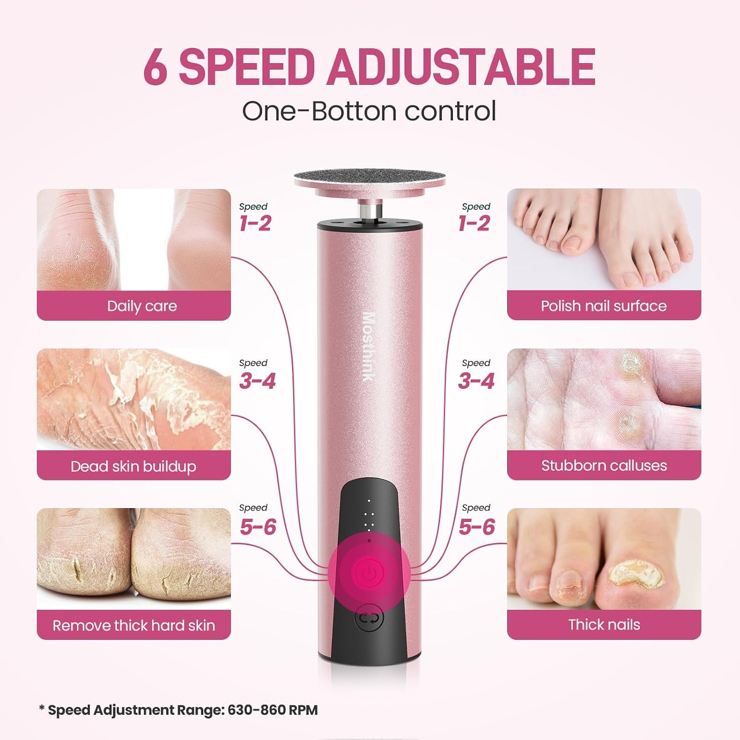 2-In-1 Electric Foot Callus Remover, Self Care Gifts for Women Mom Lover | Professional Pedicure Tool for Feet | 2 Hours Operation | 6 Gears Adjustable Foot File | 1200Mah Rechargeable | 20 Sandpapers