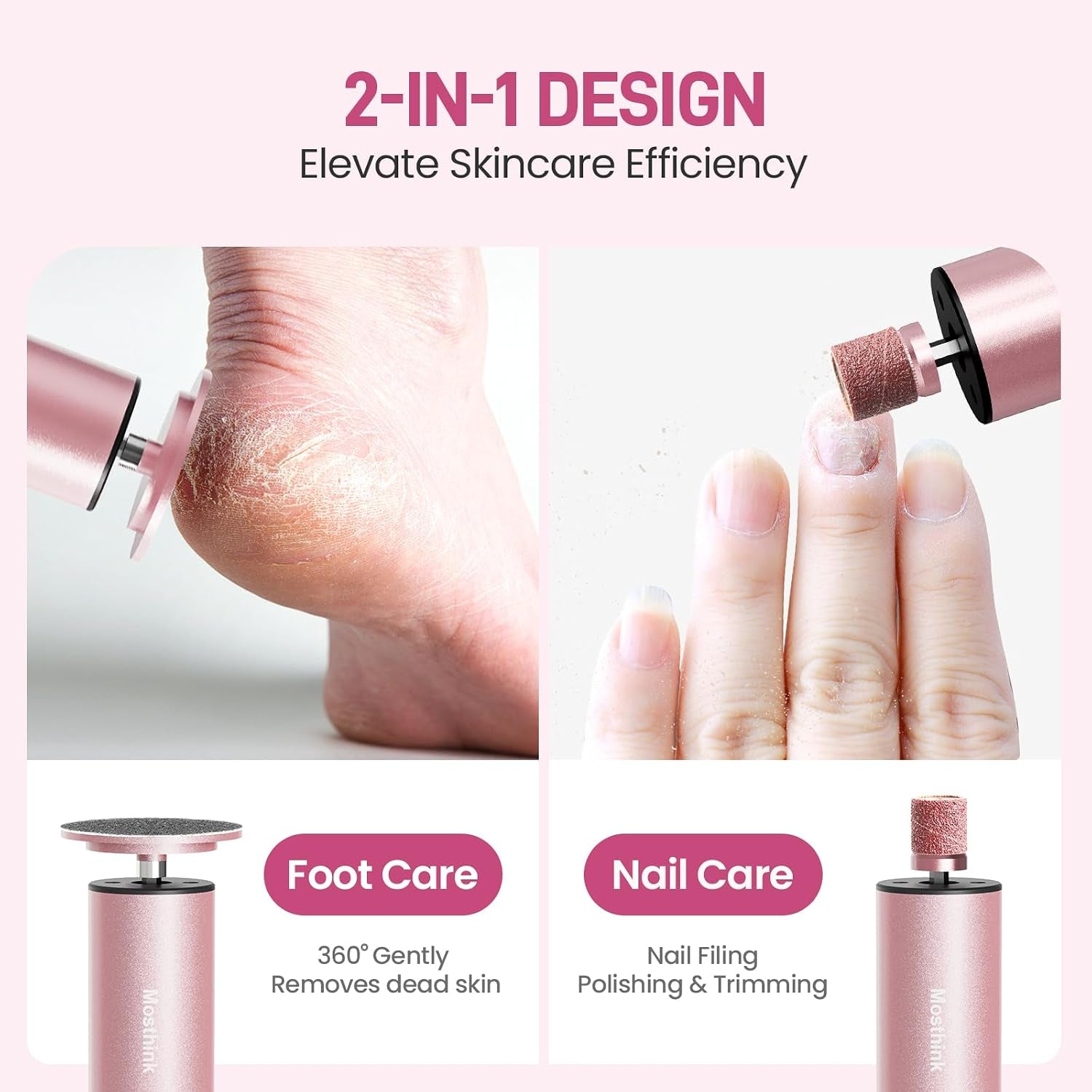 2-In-1 Electric Foot Callus Remover, Self Care Gifts for Women Mom Lover | Professional Pedicure Tool for Feet | 2 Hours Operation | 6 Gears Adjustable Foot File | 1200Mah Rechargeable | 20 Sandpapers